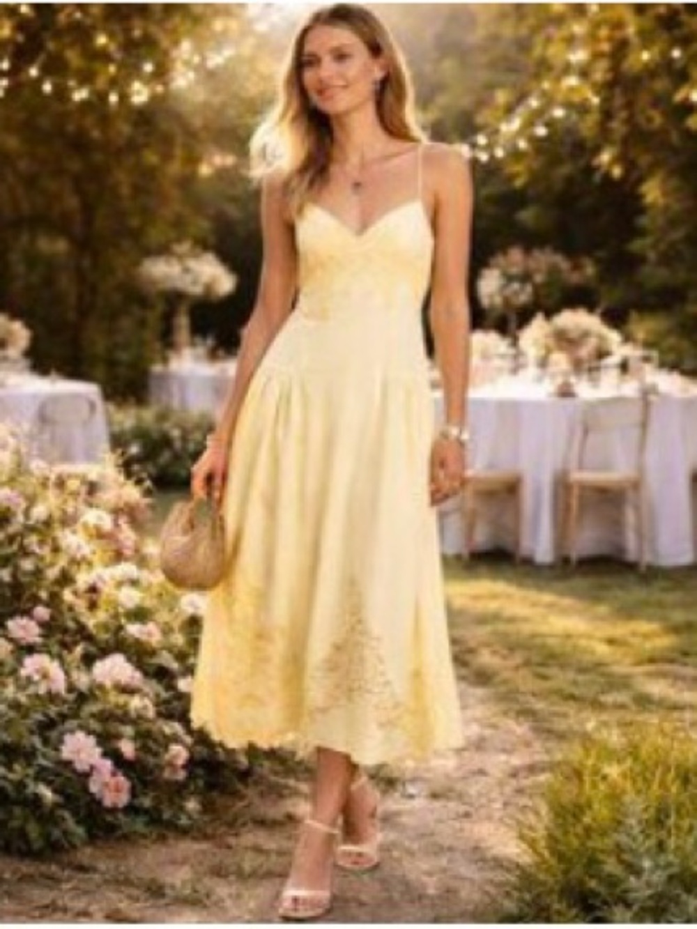 Topshop cutwork lace poplin midi sundress in lemon Yellow Lace-Trim Slip Sz 4